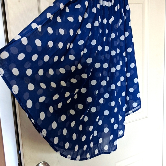 Polka Dot Navy Chiffon Top - Picture 2 of 2